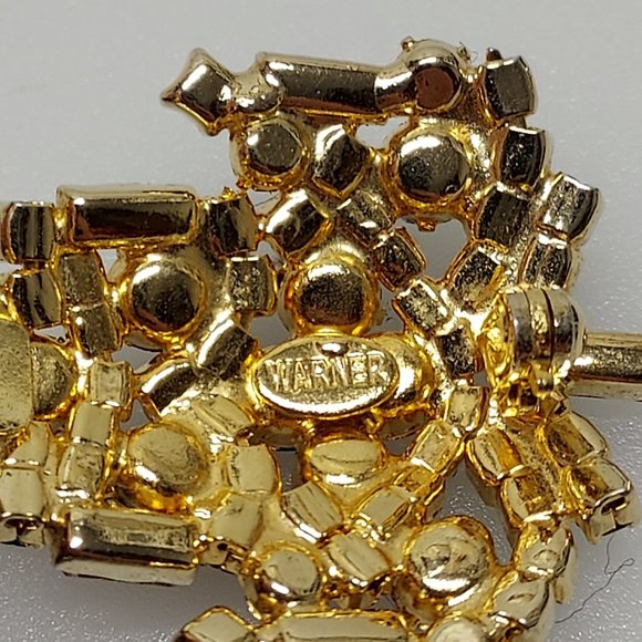 VTG JOSEPH WARNER SPARKLE JEWELED RHINESTONE GOLD TONE CHRISTMAS TREE BROOCH PIN - Picture 8 of 10